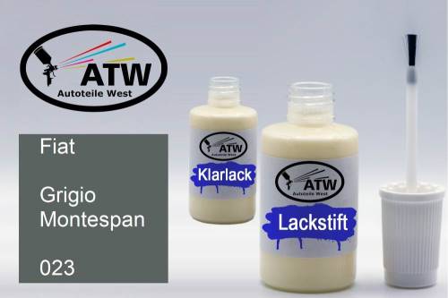 Fiat, Grigio Montespan, 023: 20ml Lackstift + 20ml Klarlack - Set, von ATW Autoteile West.